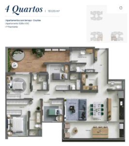 4 QUARTOS -2 SUÍTES -161M²_